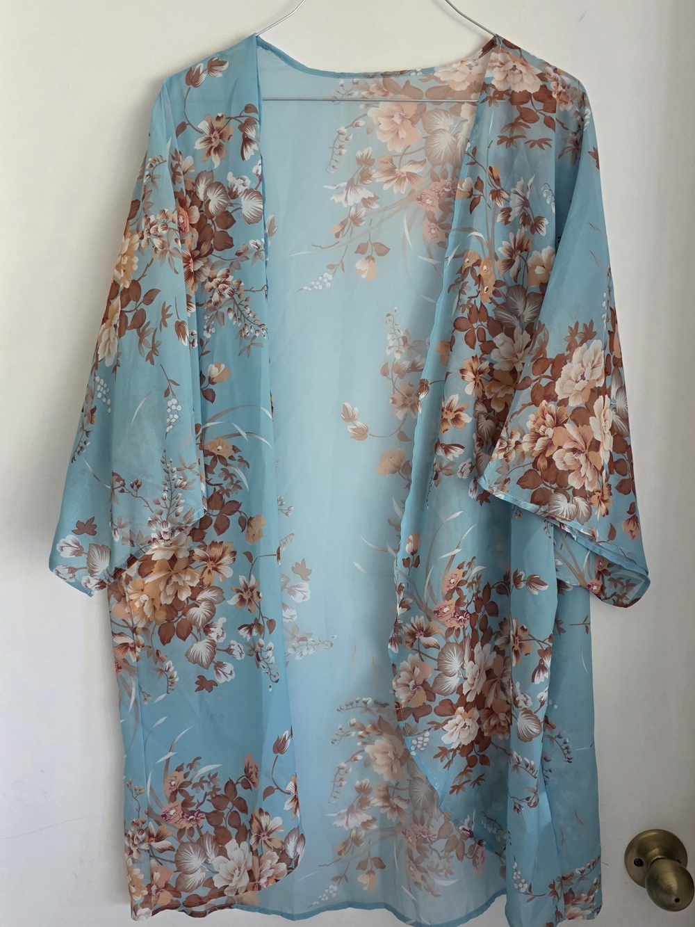 Sheer Floral Kimono in Sky Blue 2x